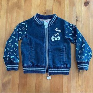 HELLO KITTY Sz 3T Denim Knit Bomber Zip Up Jacket Sequin